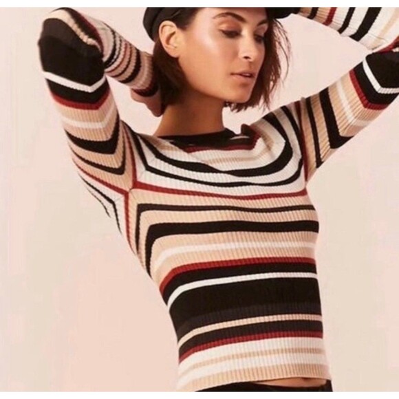 Forever 21 Plus Fall Chic Striped Long Sleeve Raglan Fitted Ribbed Knit Top - Picture 1 of 8